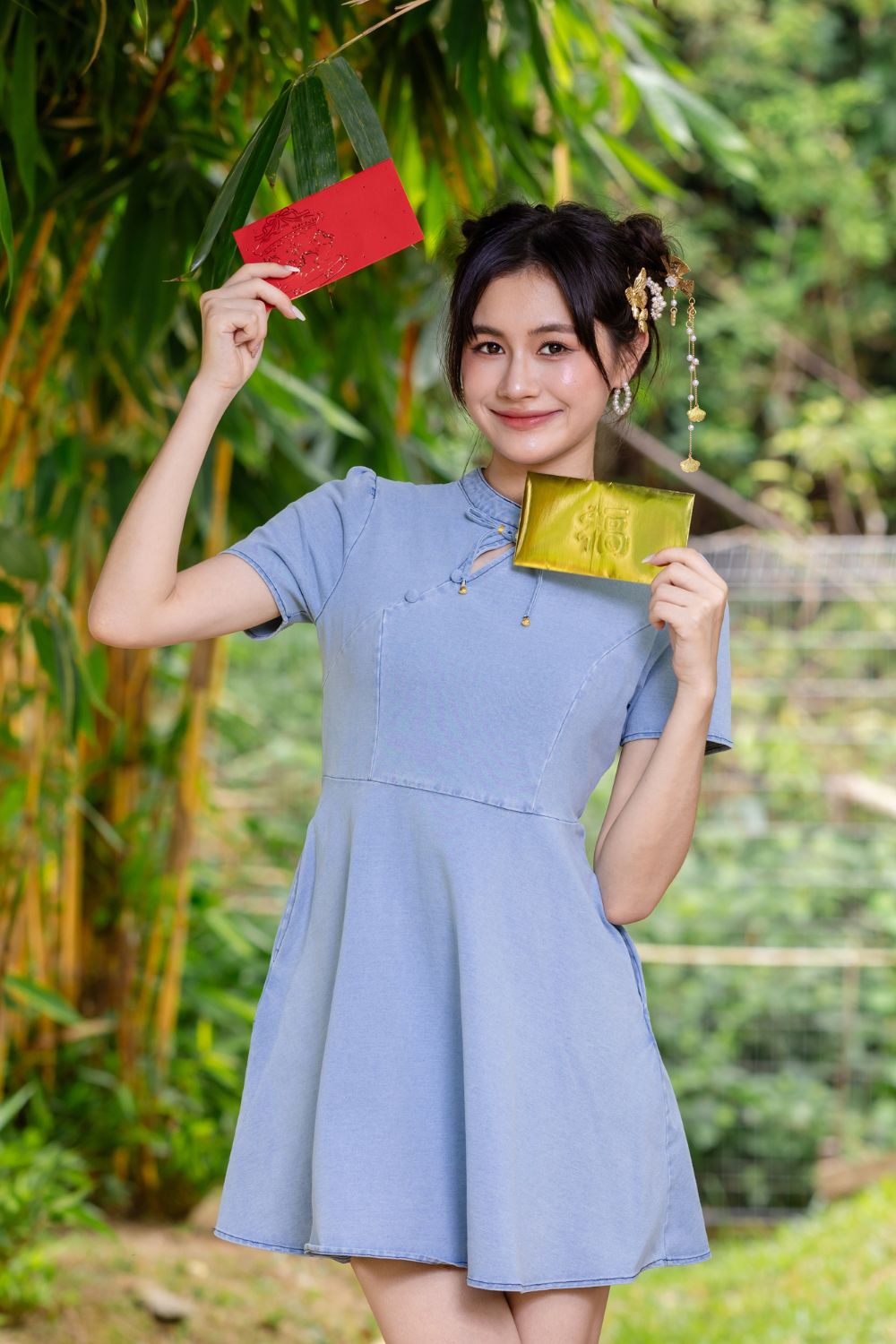 Emma Denim Puff Sleeve Dress Light Wash