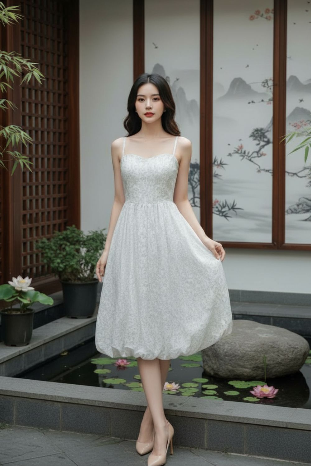 Valyrria Bubble Midi Dress Sky