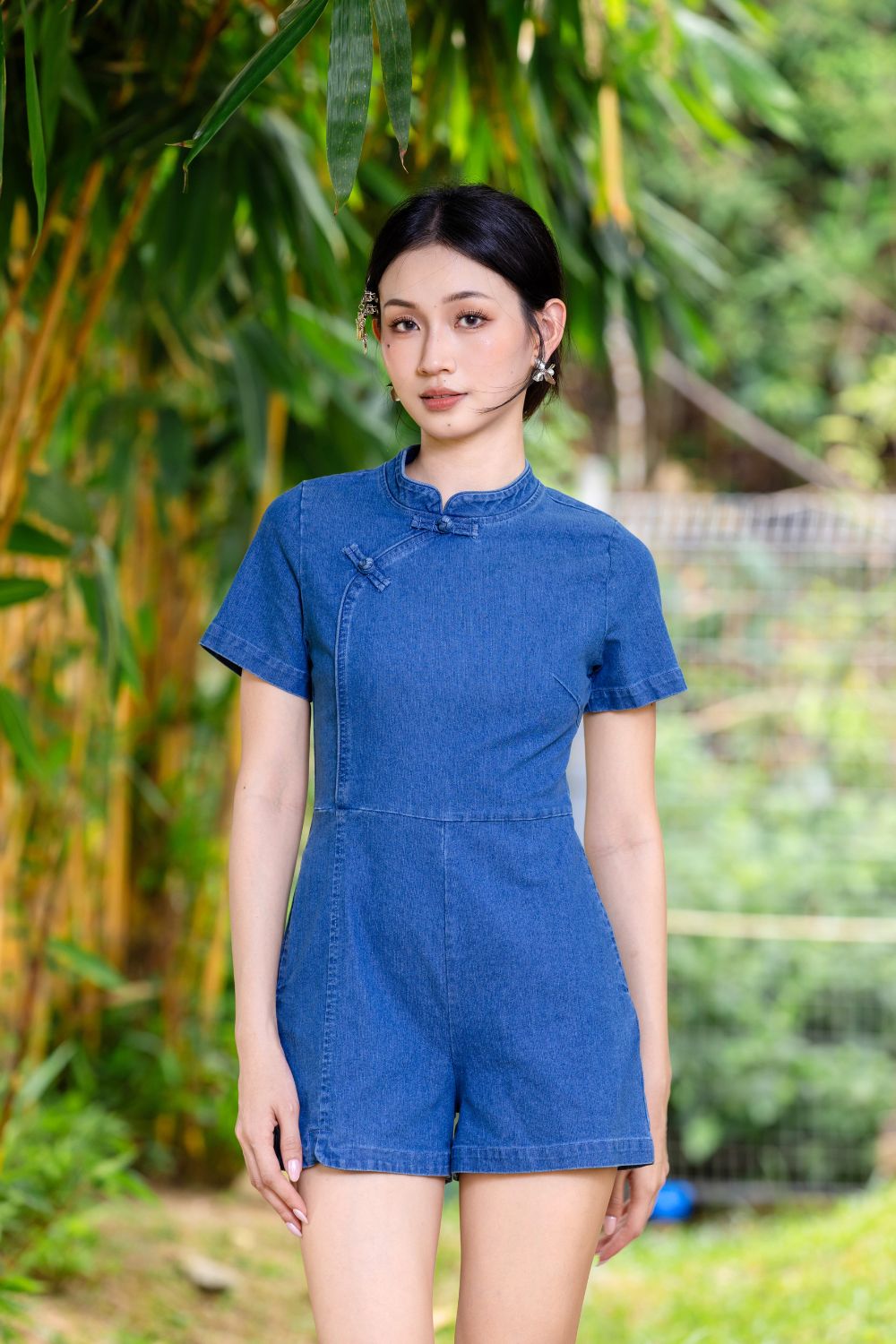 Berenice Denim A-Line Romper Light Wash