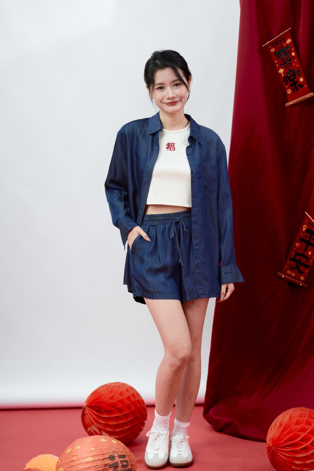 Melanthis Soft Denim Shorts Dark Wash