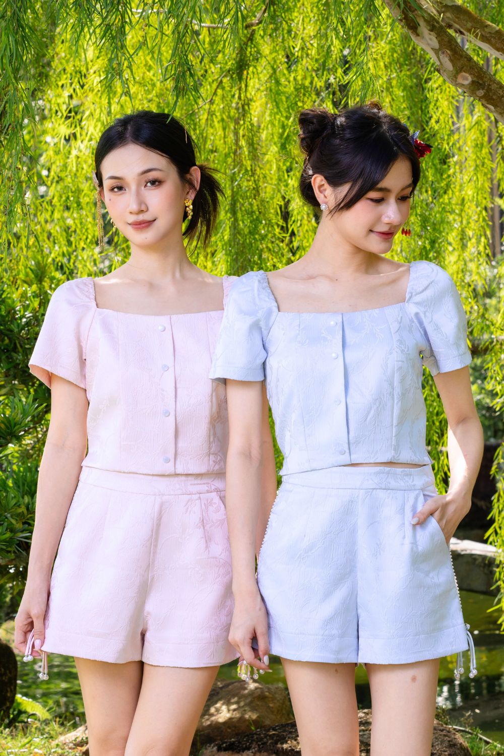 Aleena Jacquard Pearls Trims Jacquard Shorts Light Blue