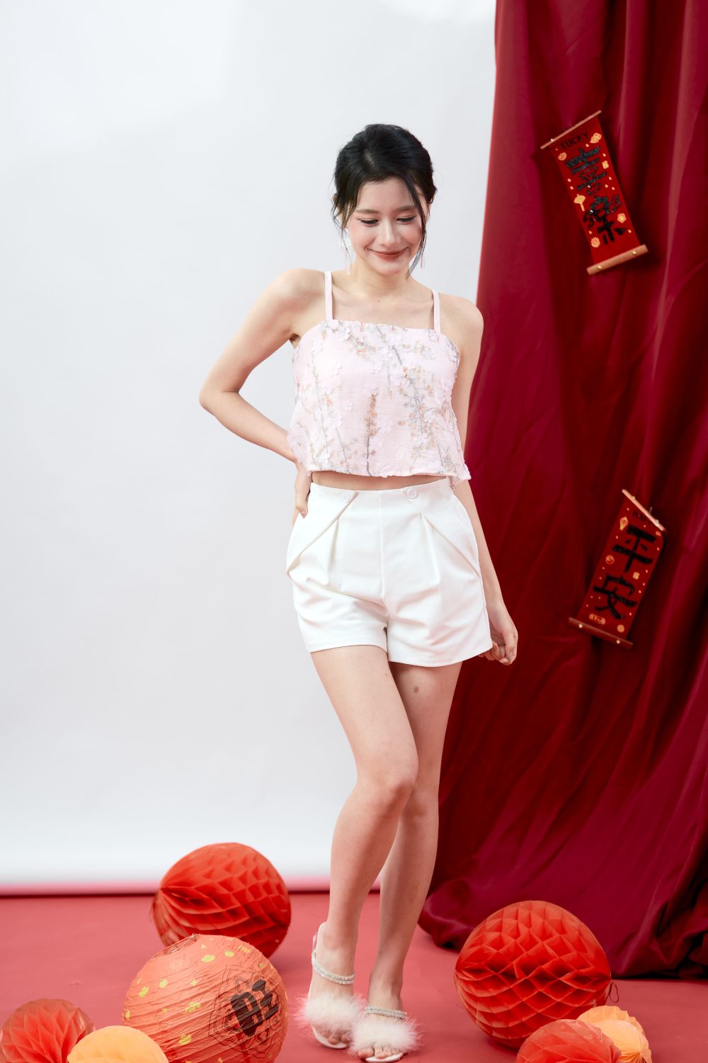 Alenor Button Flap Elastic Waist Shorts Ivory