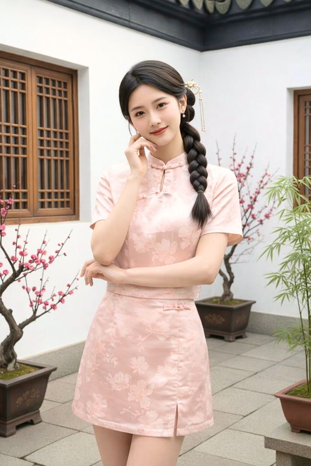 Lunéa Jacquard Cheongsam Skirt Blush