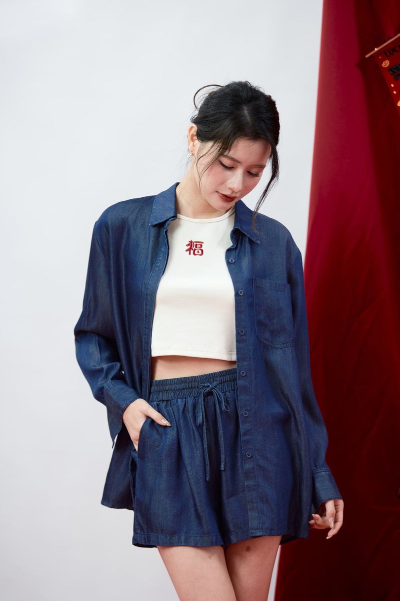 Melanthis Soft Denim Top Dark Wash