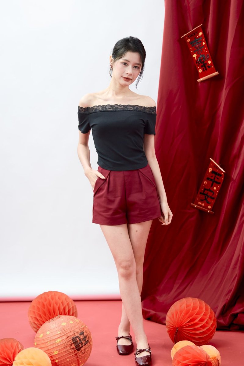 Lucette Off-Shoulder Lace Trim Jersey Top Black