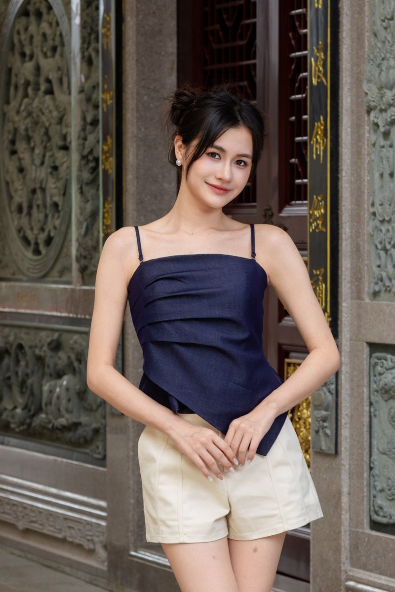 Kaelivra Asymmetric Strappy Top Dark Blue