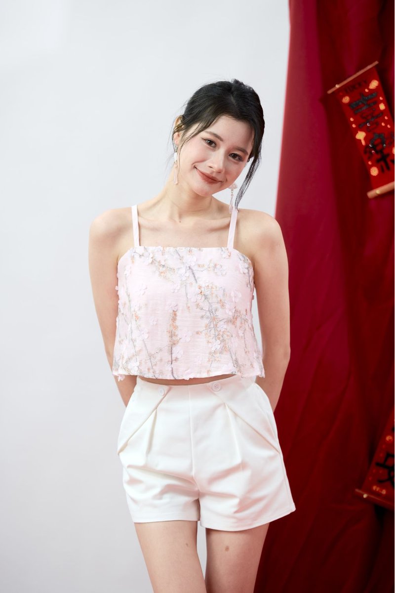 Viona Mesh Textured Floral Spaghetti Top Blush