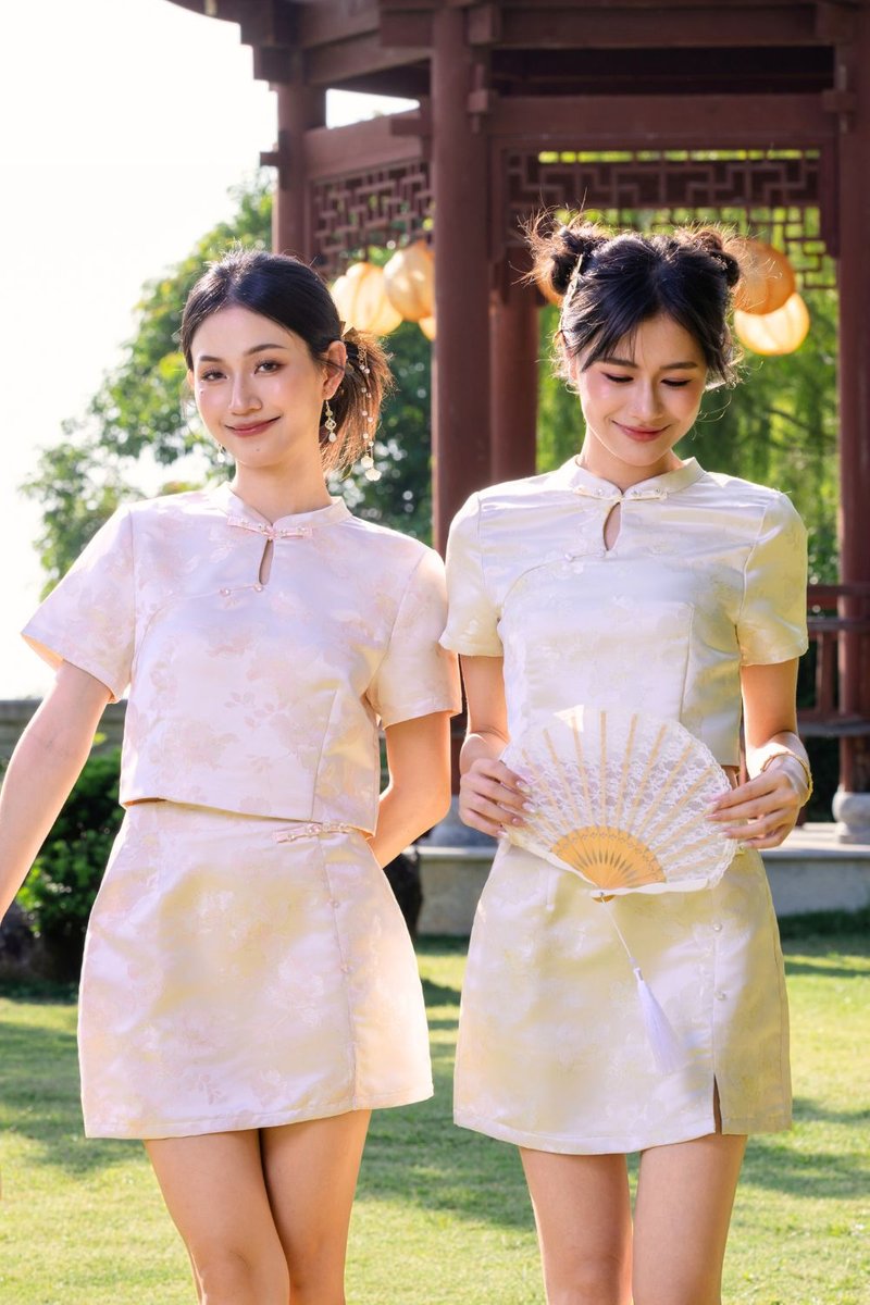 Lunéa Jacquard Cheongsam Top Blush