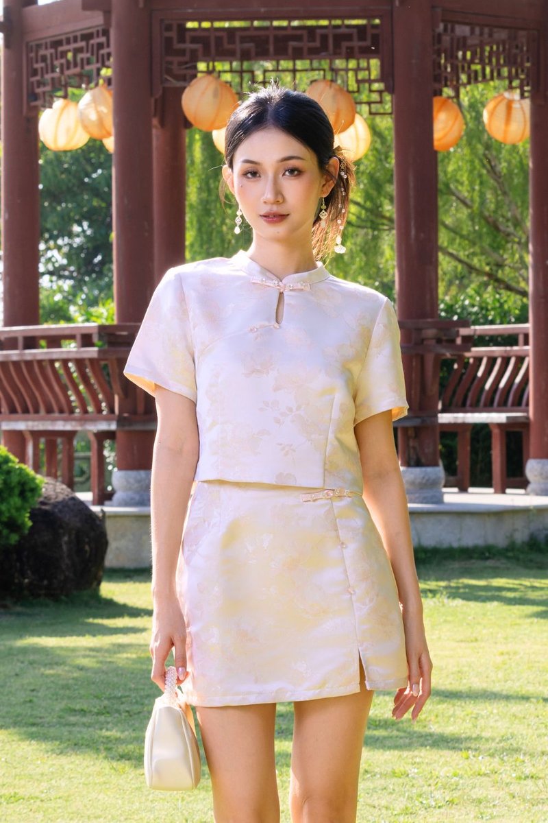 Lunéa Jacquard Cheongsam Top Blush