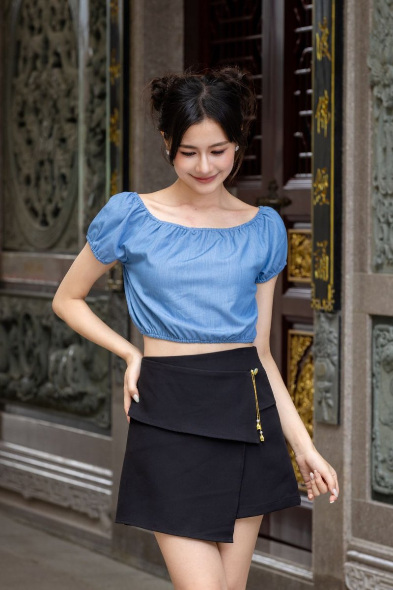 Ondine Bubble Hem Top Light Blue