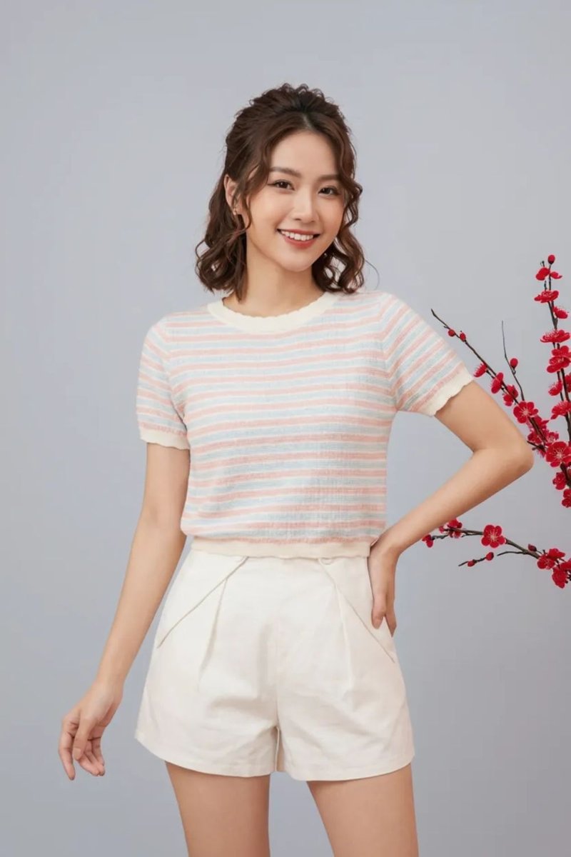 Sylpha Contrast Mix Thread Knit Top Blush
