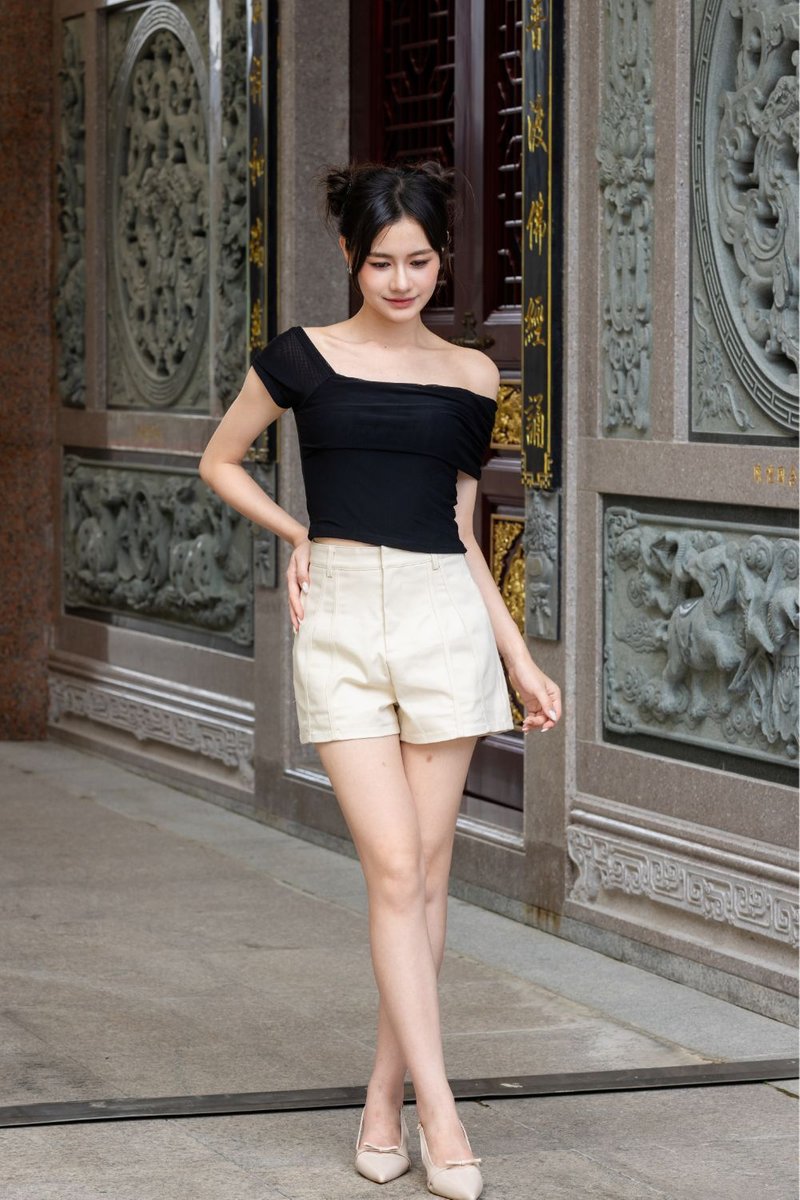 Lunavia Mesh Asymmetrical Sleeve Top Black