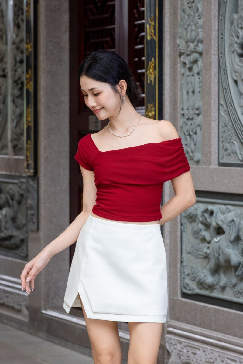 Lunavia Mesh Asymmetrical Sleeve Top Wine