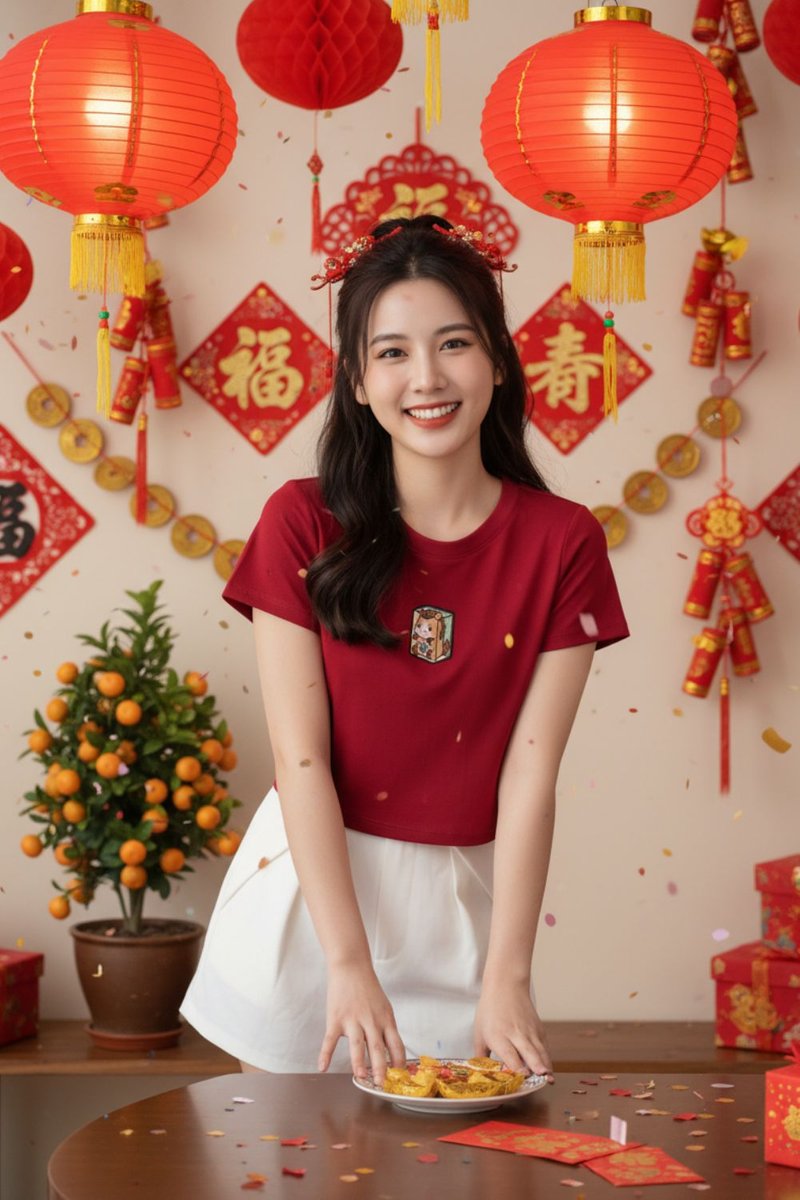 MahJong Horse Embroidery Crop Top Scarlet