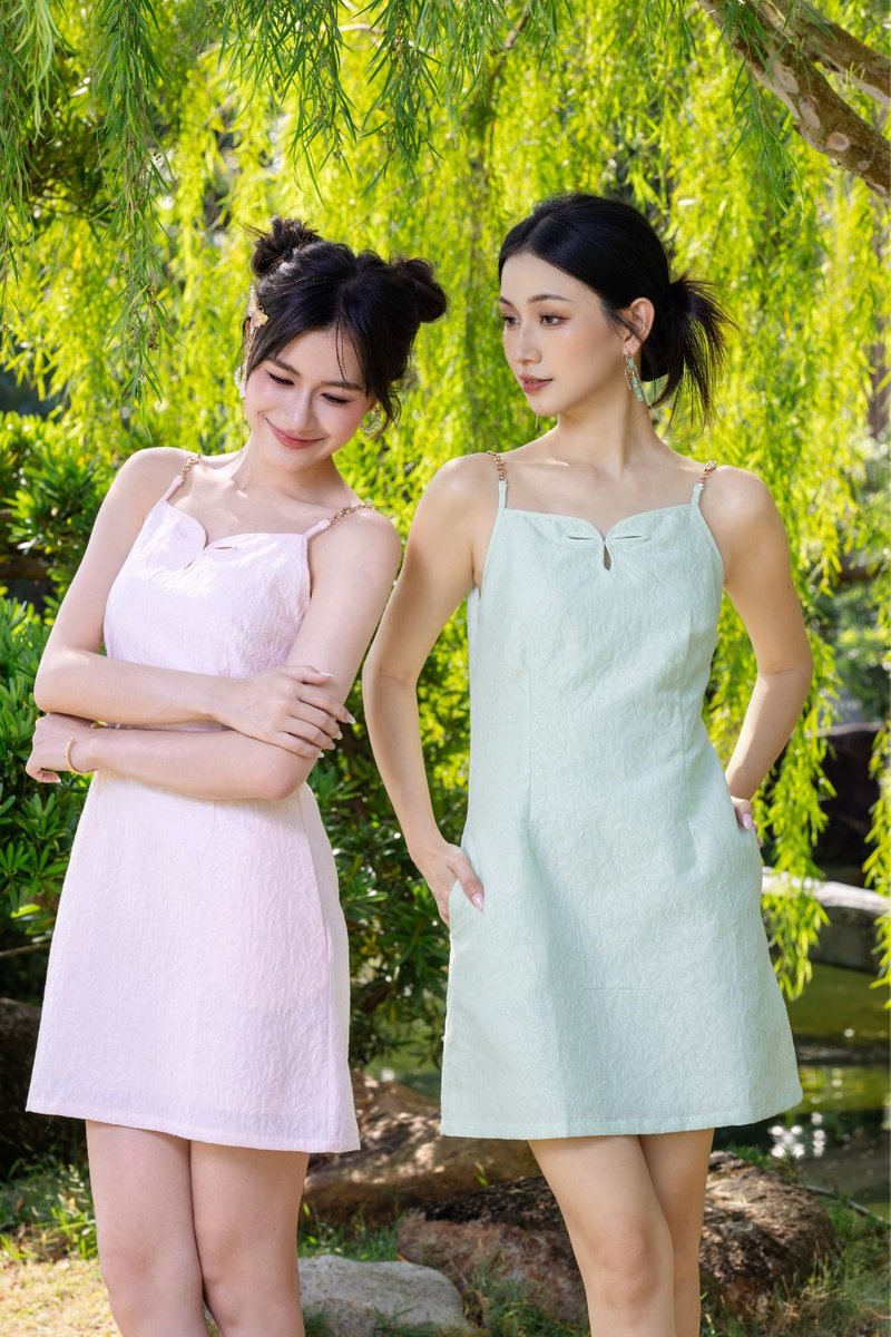 Yseult Jacquard Dress with Chain Mint