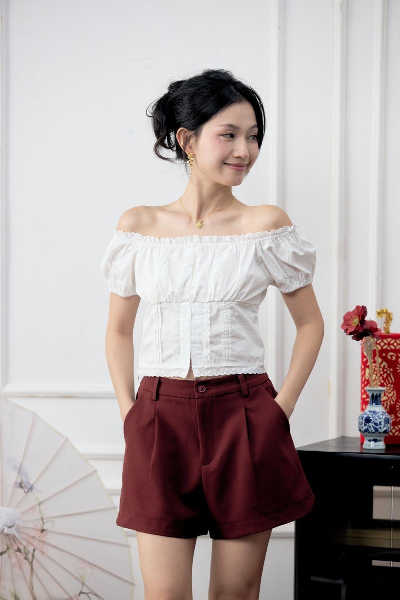 Astraea Front-Pleat Shorts Scarlet