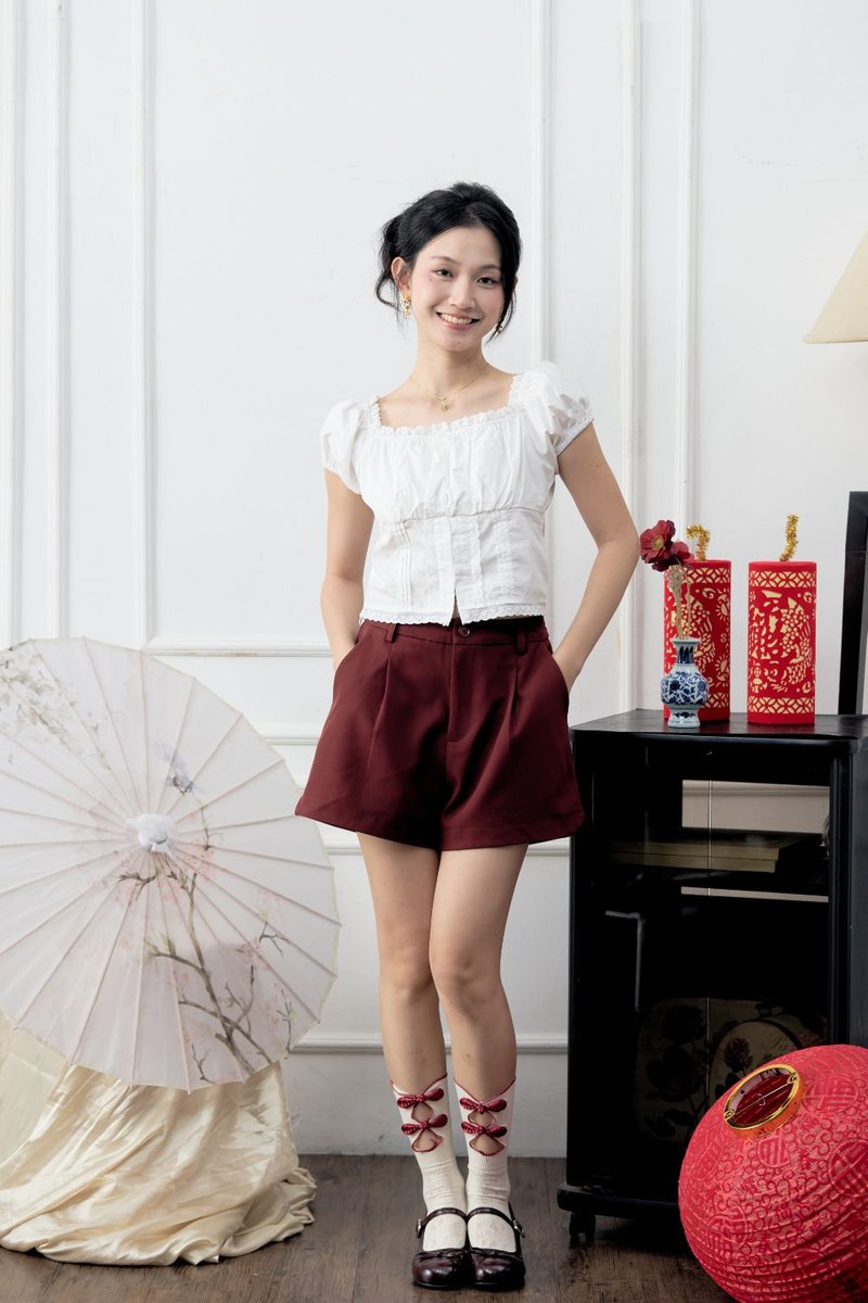 Astraea Front-Pleat Shorts Scarlet