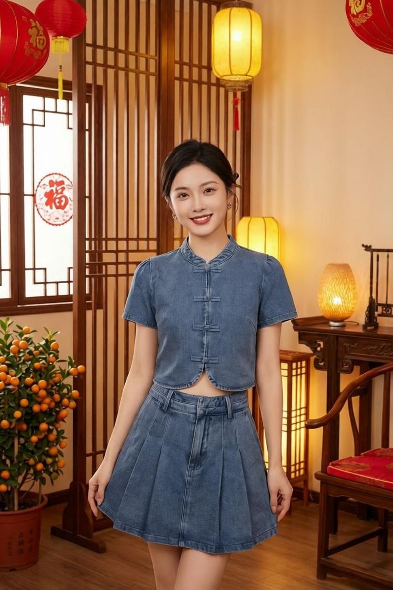 Jovielle Denim Pleated Skirt Light Wash