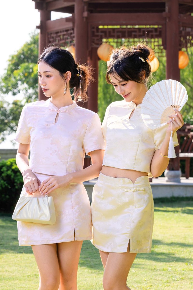 Lunéa Jacquard Cheongsam Skirt Blush