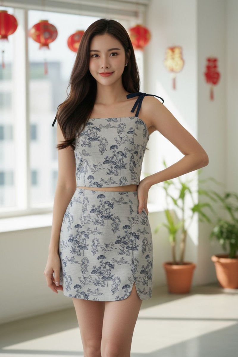 Vivélia Toile De Jouy Skirt Light Blue