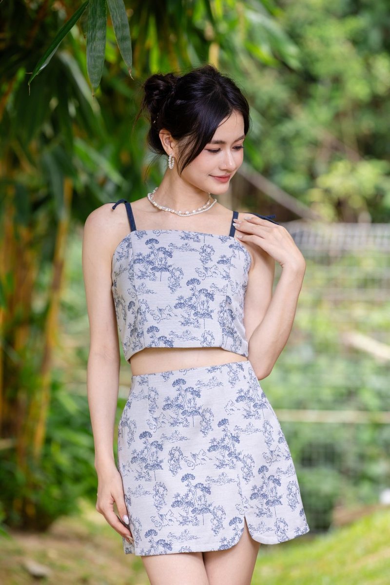 Vivélia Toile De Jouy Skirt Light Blue