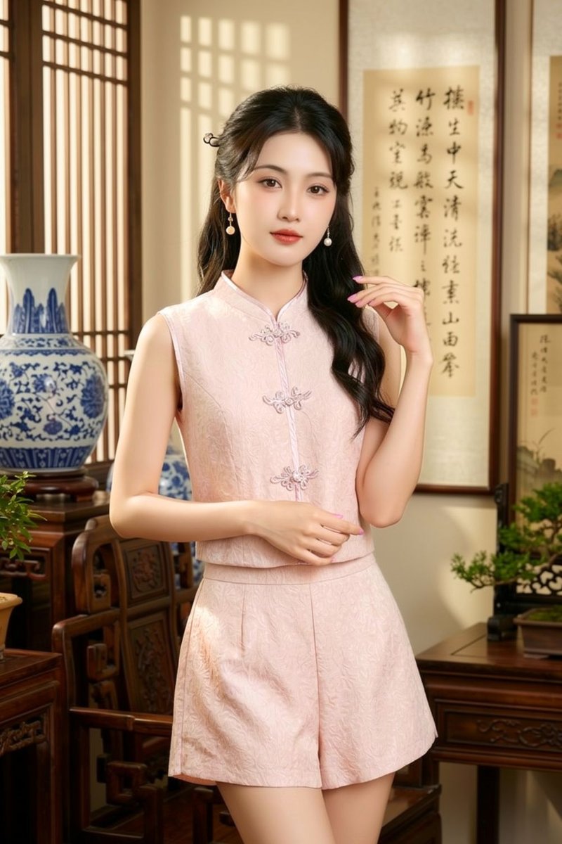 Philomena Jacquard Cheongsam Shorts Blush