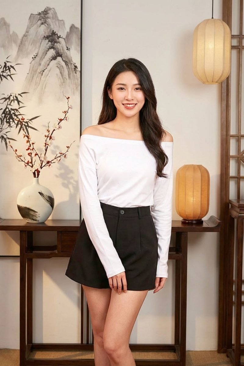 Evadne Off Shoulder Long Sleeve Tee Ivory