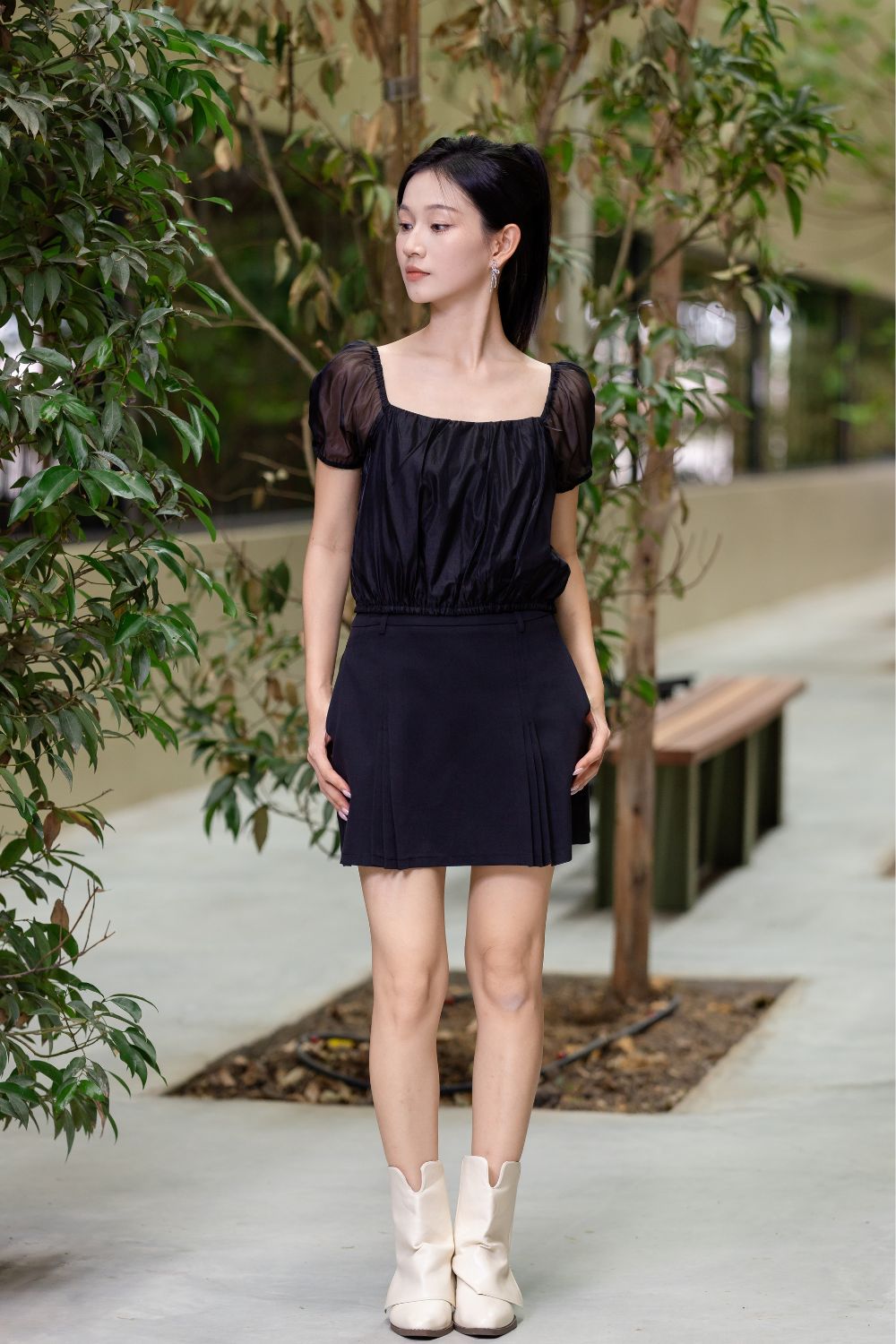 Serena Organza Cropped Top Black