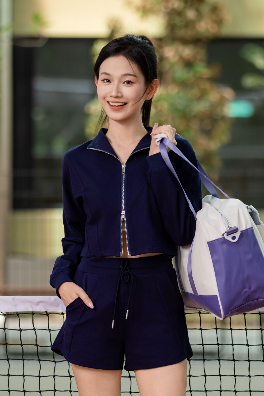 Rivena Athleisure Two Way Zip Jacket Top Midnight