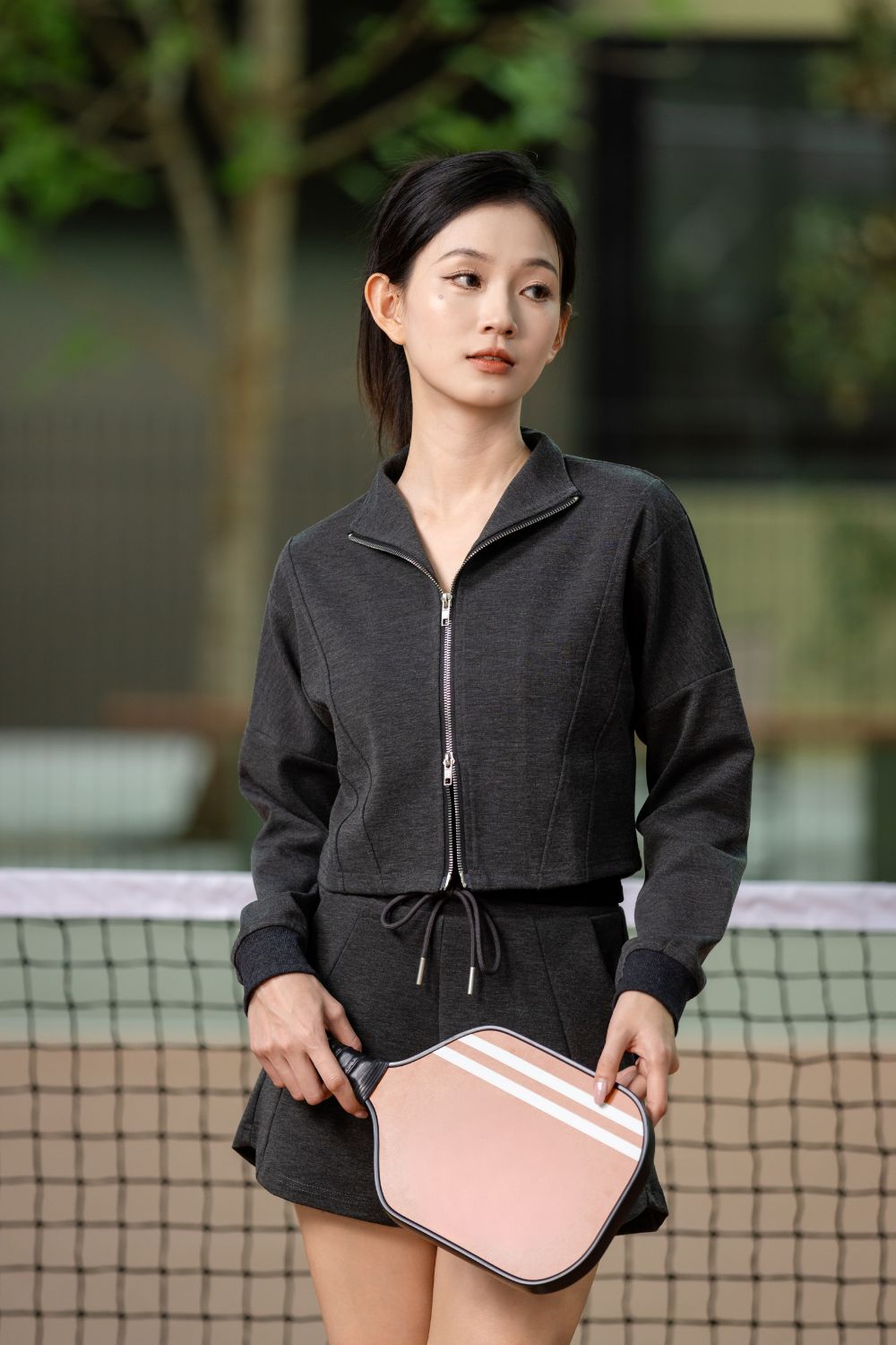 Rivena Athleisure Two Way Zip Jacket Top Grey