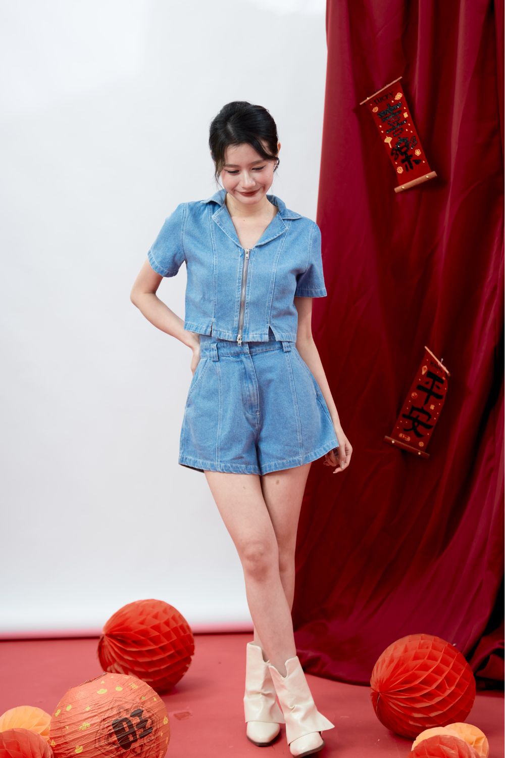 Helena Denim Top Dark Wash