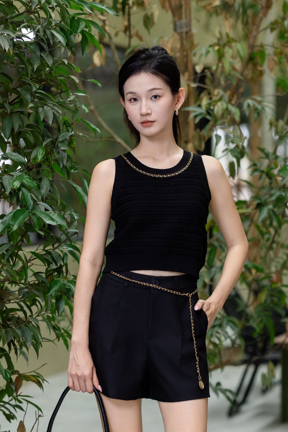 Caelina Chain Detail Knit Top Black