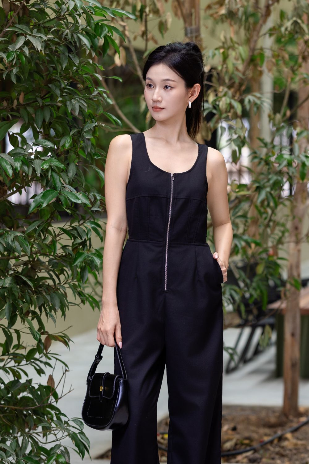 Iscella Zip Peephole Jumpsuit Black