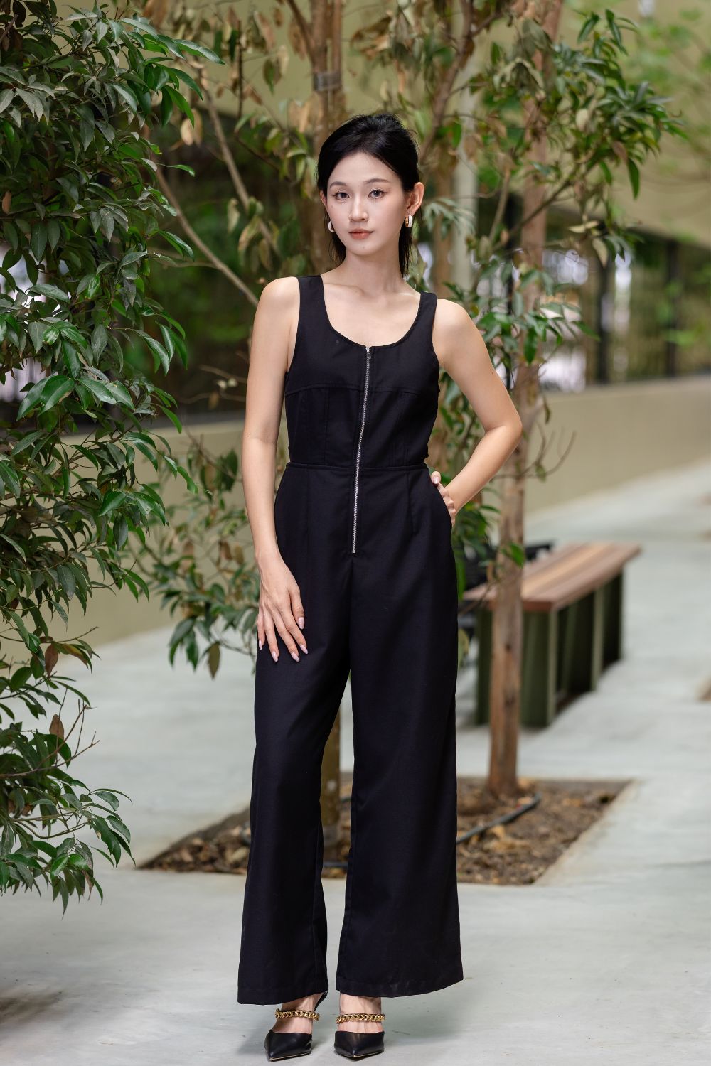 Iscella Zip Peephole Jumpsuit Black