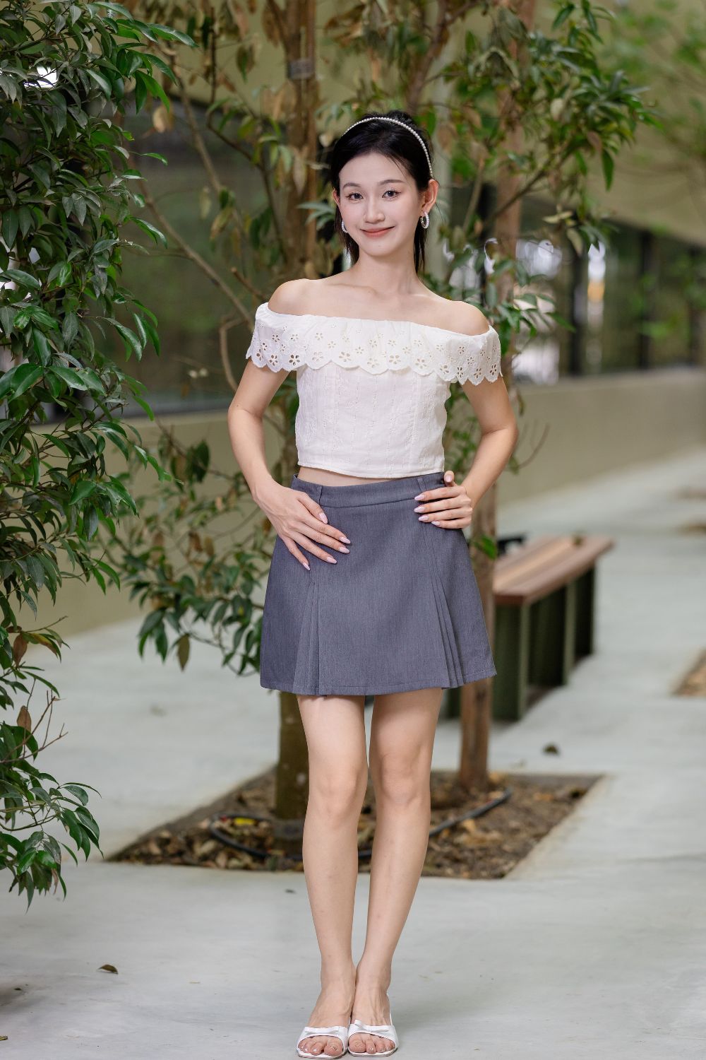 Soraya Pleated Suit Skirt Grey