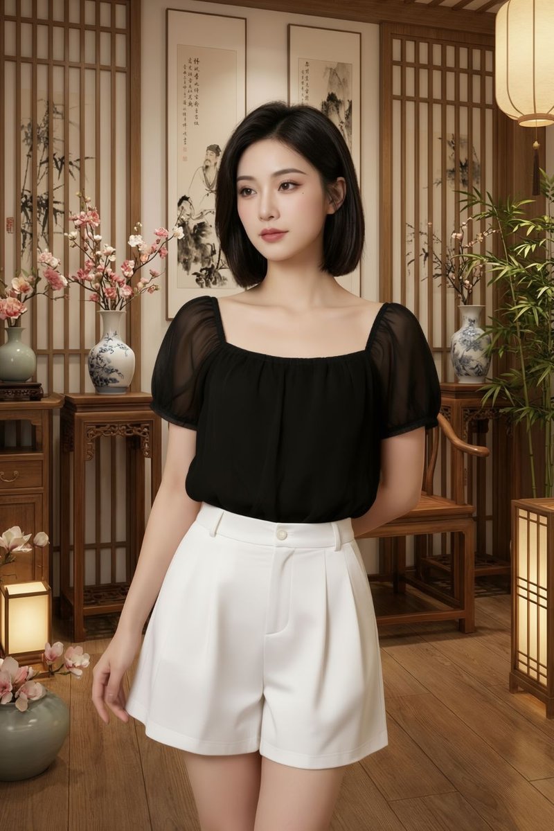 Serena Organza Cropped Top Black