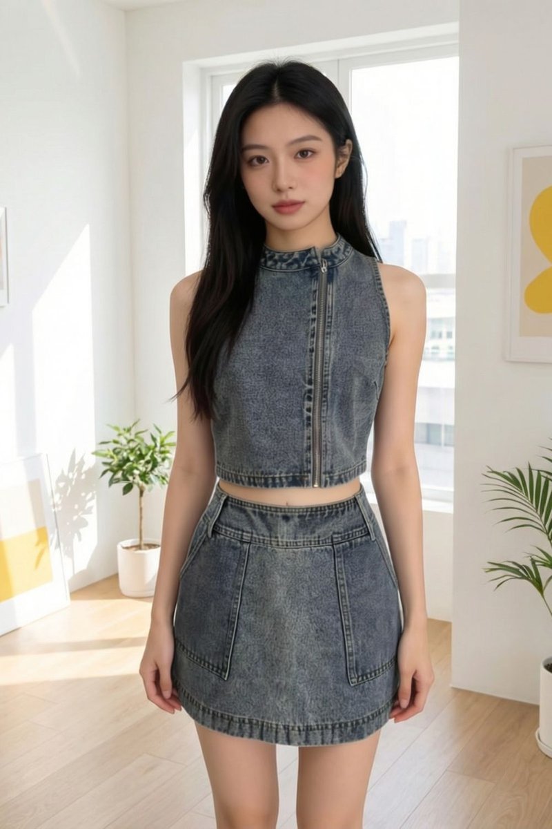 Calira Denim Sleeveless Top Dark Wash