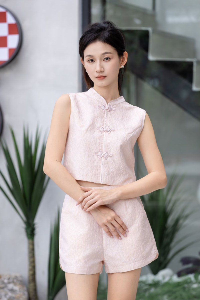 Philomena Jacquard Cheongsam Top Blush