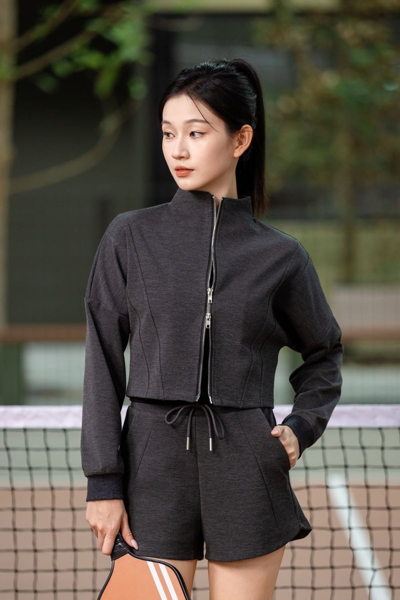 Rivena Athleisure Drawstring Curve Hem Shorts Grey