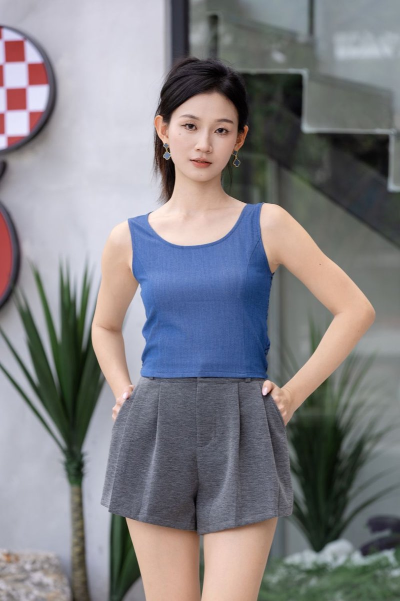 Faye Pleated Flare Shorts Grey