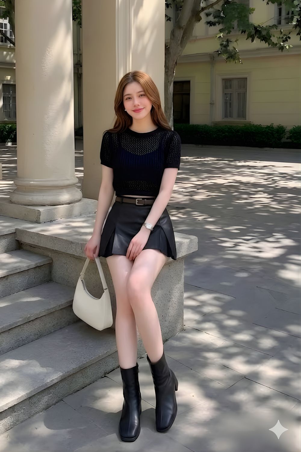 Lunara Crochet Knit Top Black