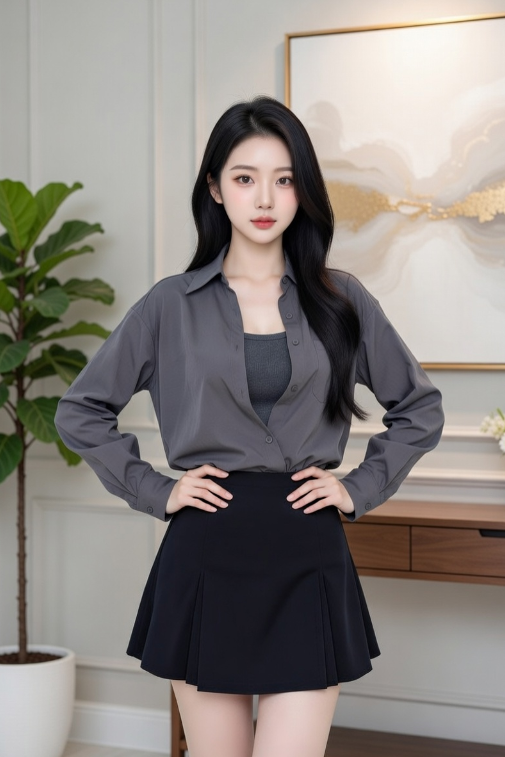 Virelisse Faux Two Piece Top Grey