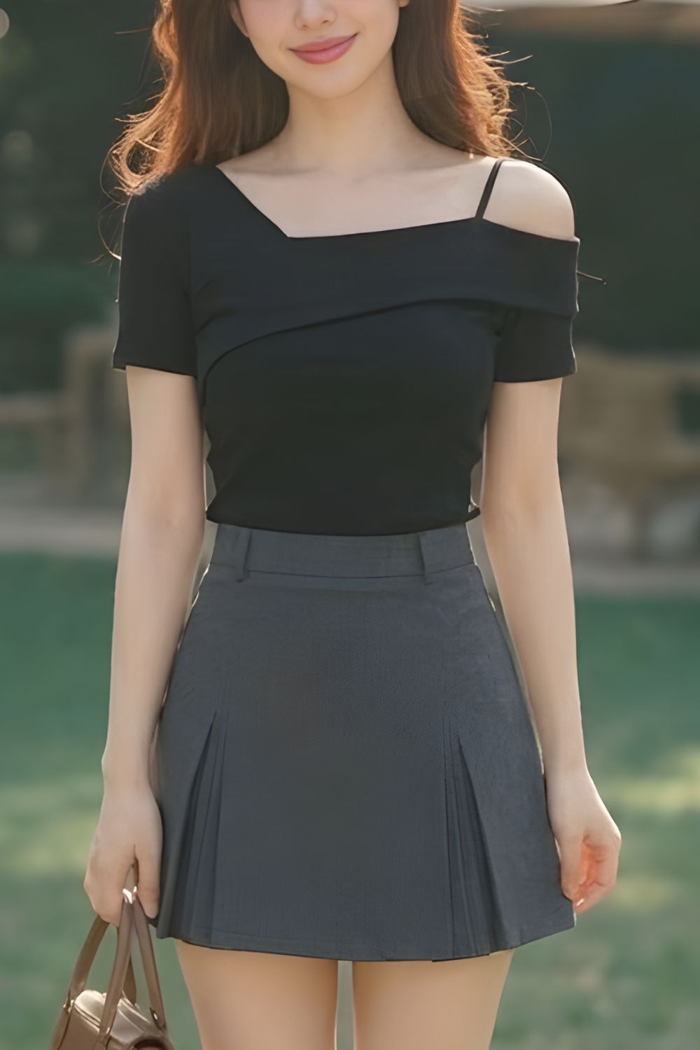 Selena Assymatric Shoulder Top Black