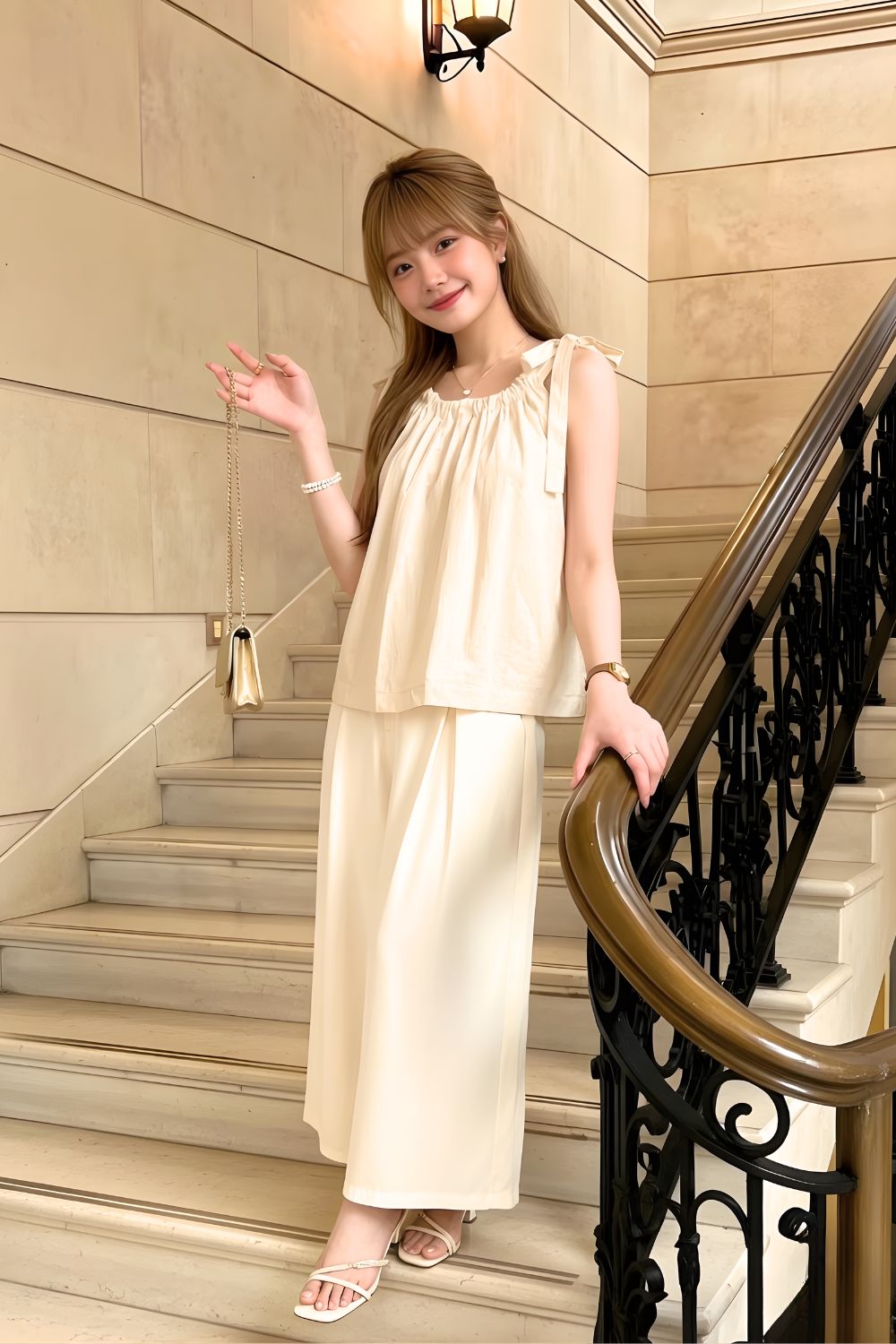 Valtia Ribbon Flare Top Cream