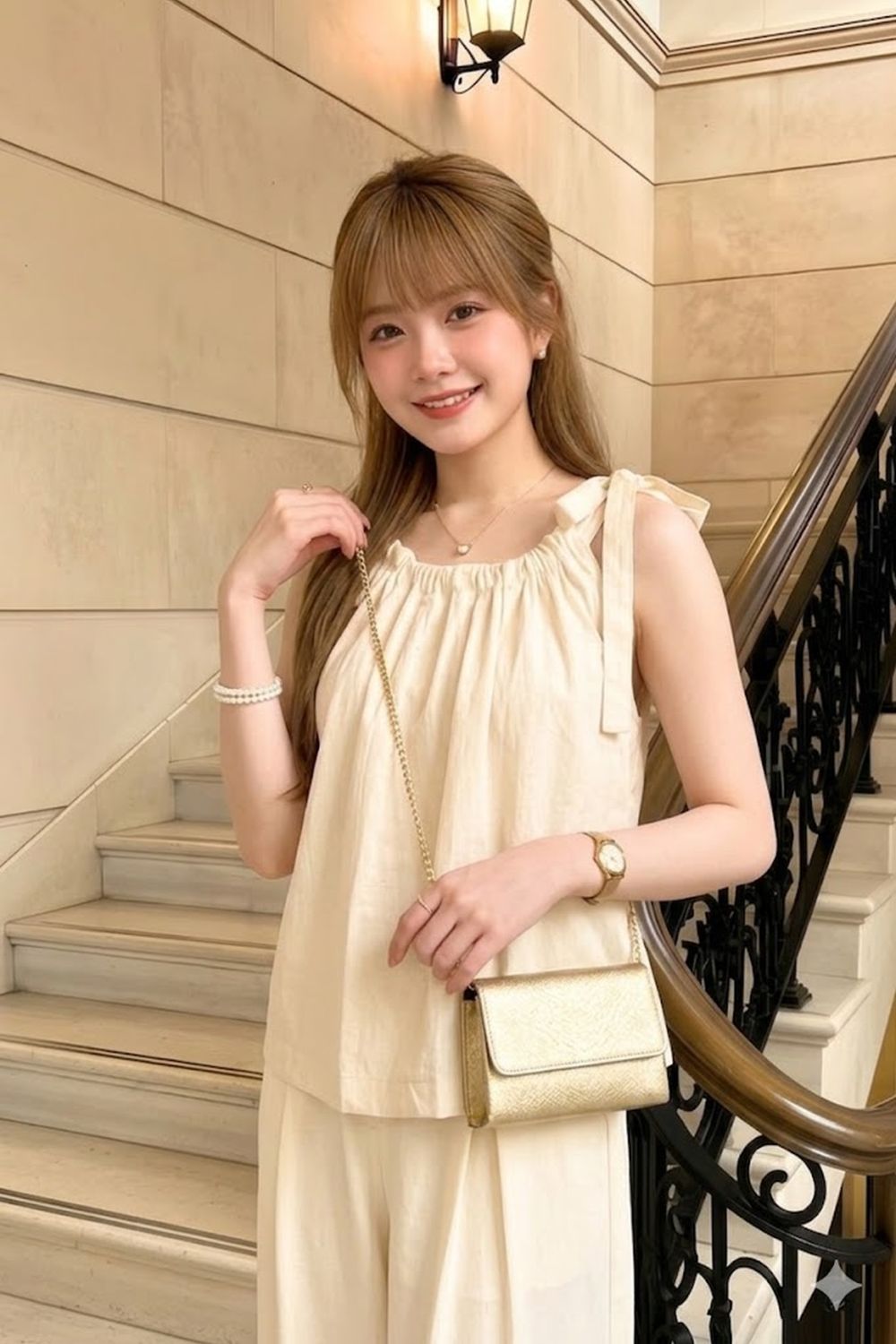 Valtia Ribbon Flare Top Cream