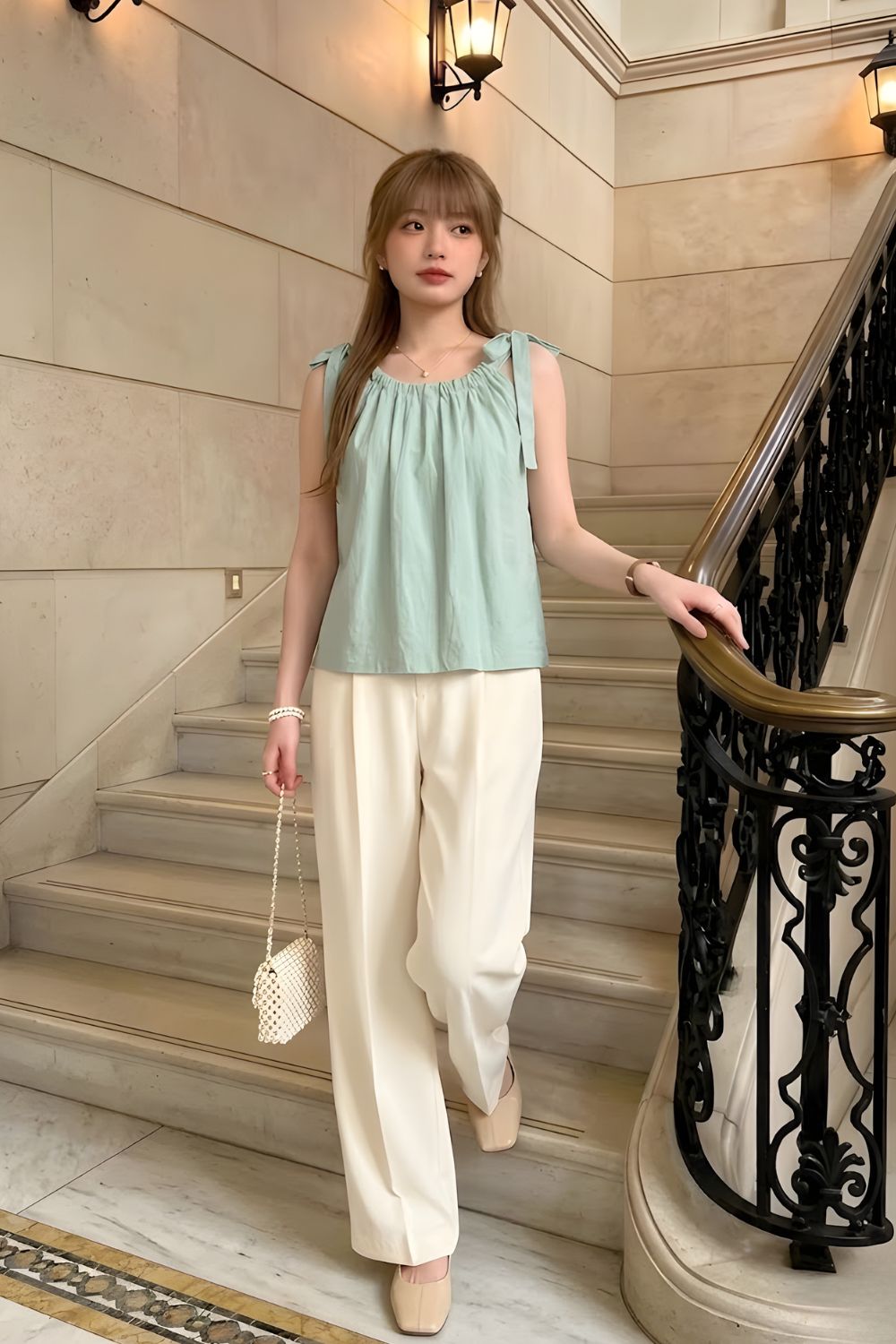 Valtia Ribbon Flare Top Mint