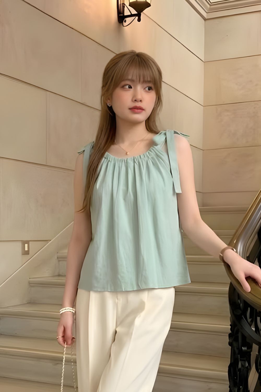 Valtia Ribbon Flare Top Mint