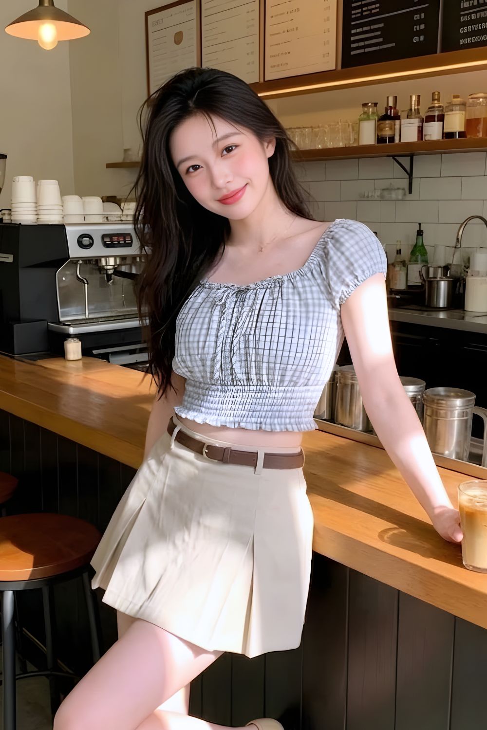 Renna Checks Two Way Smock Top Sky