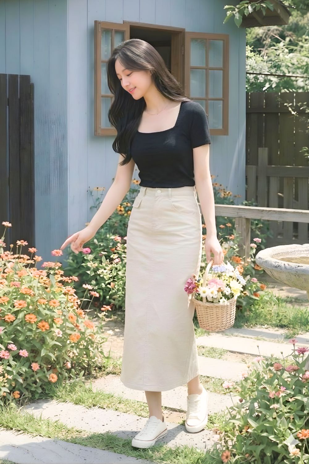 Aelune Square Neck Knit Top Black