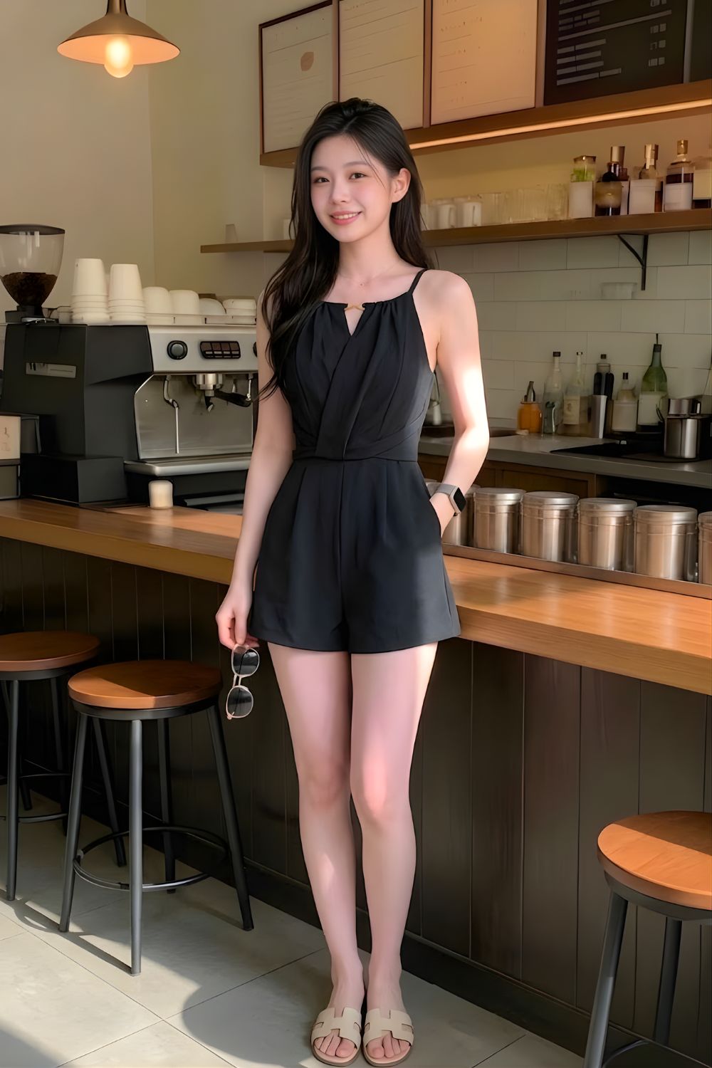 Evelique Front Twist Design Chain Romper Black